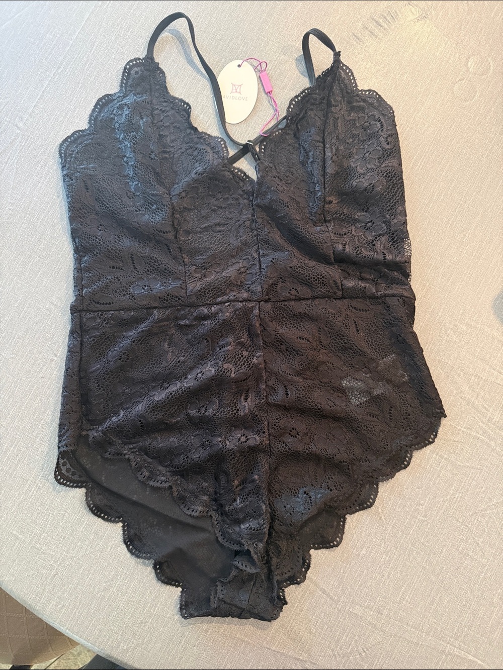 Black Lace Scalloped V-Neck Bodysuit